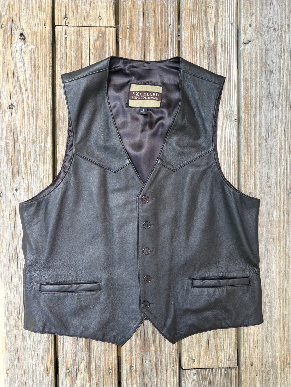 EXCELLED MEN'S COLLECTION | Black Leather Biker Western Vest‎ | Size L